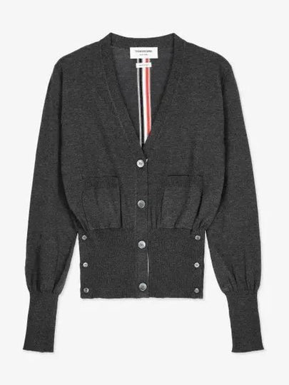 Silk Cotton Blend Relaxed V-Neck Cardigan Dark Grey - THOM BROWNE - BALAAN 2