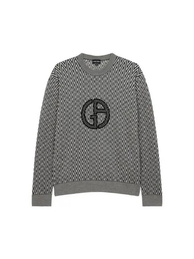 Men s Big Logo Zigzag Pattern Sweater Dark Gray 270019 - GIORGIO ARMANI - BALAAN 1