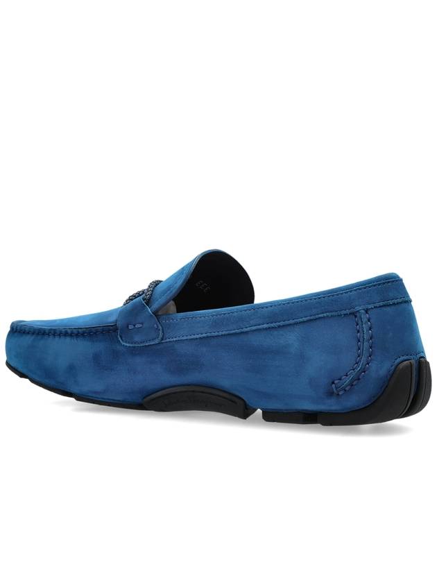 FERRAGAMO Suede Loafers Front, Men's, Blue - SALVATORE FERRAGAMO - BALAAN 5