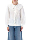 Ruffle Wide Poplin Blouse White - GANNI - BALAAN 4