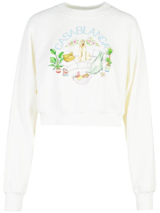 Casablanca 'Crop' White Cotton Sweatshirt - CASABLANCA - BALAAN 1