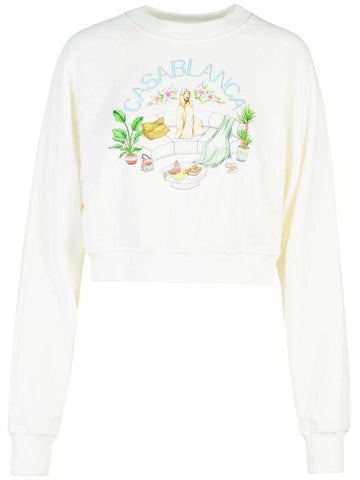 Casablanca 'Crop' White Cotton Sweatshirt - CASABLANCA - BALAAN 1