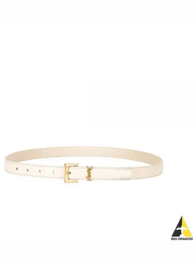 Monogram Square Leather Belt White - SAINT LAURENT - BALAAN 2