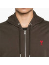 Red Small Heart Logo Cotton Hooded Zip-up Dark Coffee - AMI - BALAAN 3