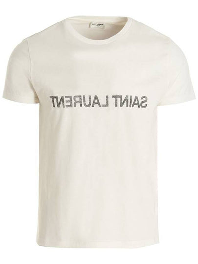 Reverse Logo Print Cotton Short Sleeve T-Shirt White - SAINT LAURENT - BALAAN 2