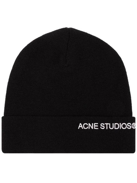 Logo Embroidered Ribbed Knit Beanie Black - ACNE STUDIOS - BALAAN 2