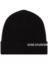 Embroidered Logo Ribbed Knit Beanie Black - ACNE STUDIOS - BALAAN 3