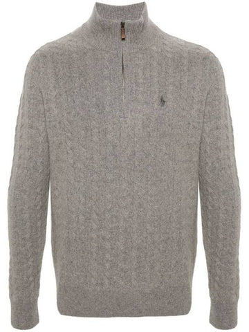 Cable Zip Neck Knit Top Grey - POLO RALPH LAUREN - BALAAN 1