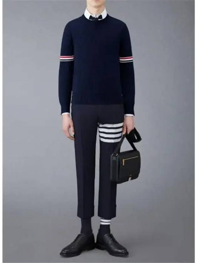 Men's Milan Stitch Armband Crew Neck Knit Top Navy - THOM BROWNE - BALAAN 4