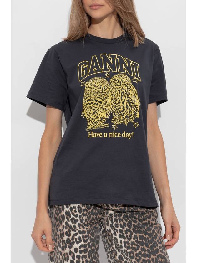 Ganni Printed T-shirt, Women's, Grey - GANNI - BALAAN 3