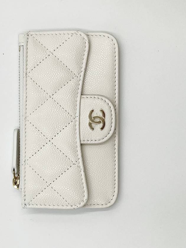 Classic zipper card holder business card wallet white caviar gold AP2570 - CHANEL - BALAAN 4