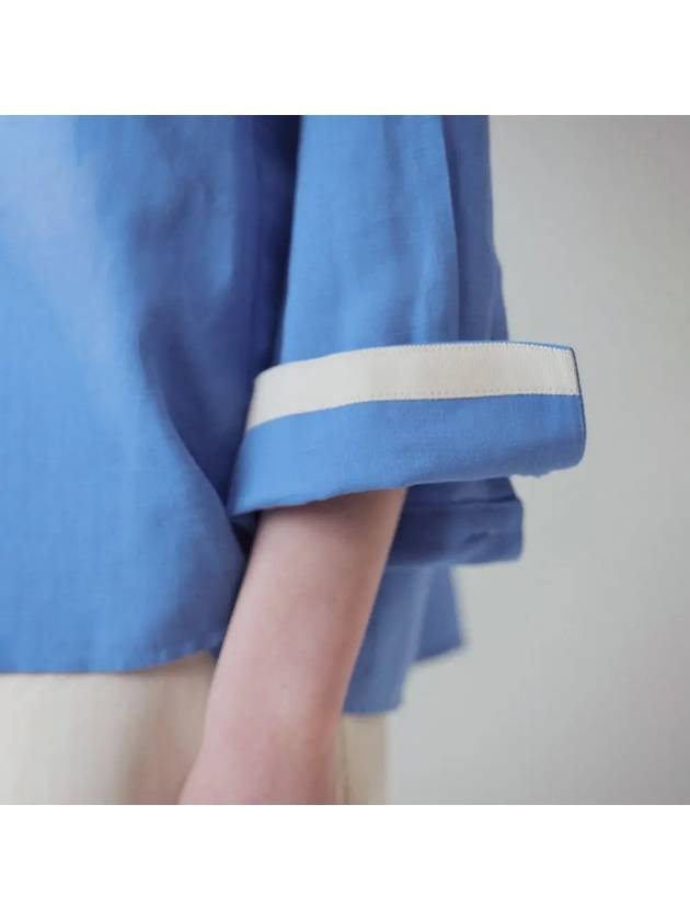 Wrist Tape Color Matching Linen Shirt Blue - VOYONN - BALAAN 7