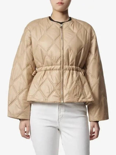 Women's Quilted Recycled Nylon Down Zip-Up Jacket Beige - GANNI - BALAAN 2