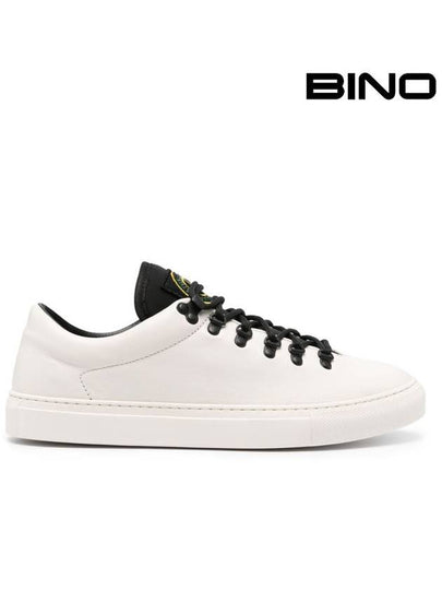 S0101 Logo Lace-Up Leather Low Top Sneakers White - STONE ISLAND - BALAAN 2