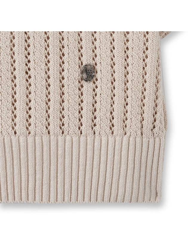 Cotton Pique Polo Crop Knit Top Ivory - NOIRER FOR WOMEN - BALAAN 6