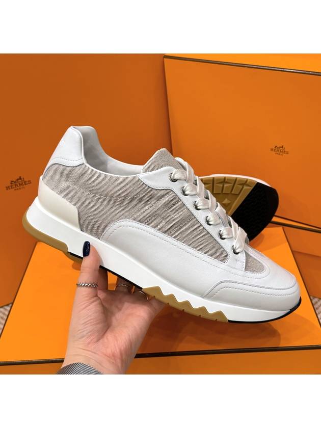 Men's Trail Sneakers Calfskin Multicolor Beige White - HERMES - BALAAN 3