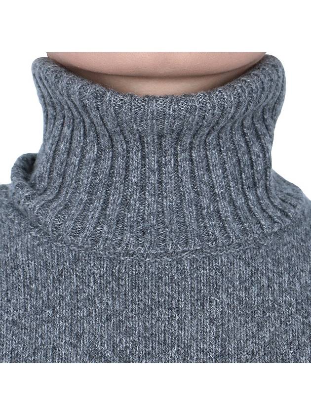 Embroidered Logo Cashmere Wool Turtleneck Grey - AMI - BALAAN 6