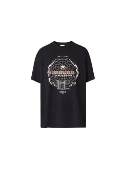 Graphic Print Overfit Cotton Short Sleeve T-Shirt Black - BURBERRY - BALAAN 2