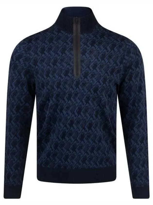 Nate JL Micro Bridge Jacquard Knit Top Navy Melange - J.LINDEBERG - BALAAN 2