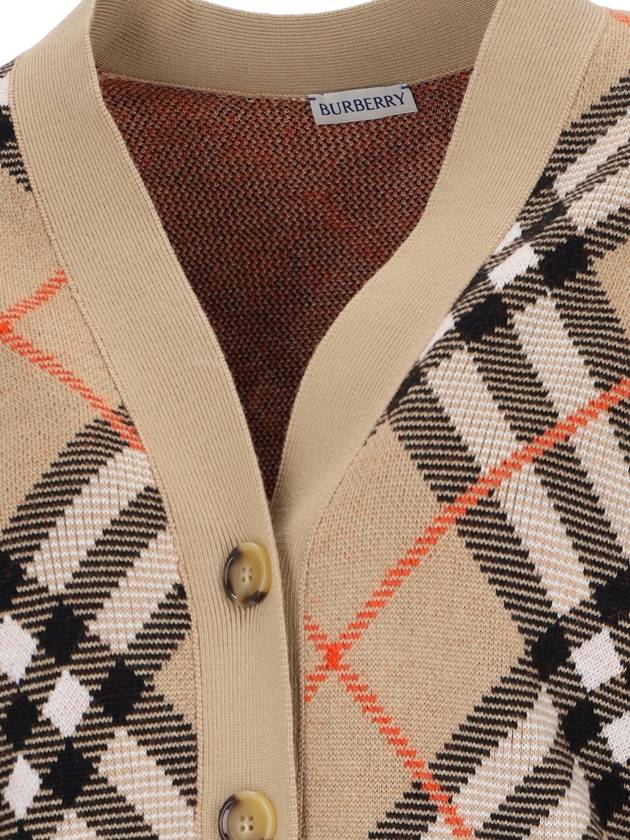 Check Wool Blend Cardigan Beige - BURBERRY - BALAAN 4