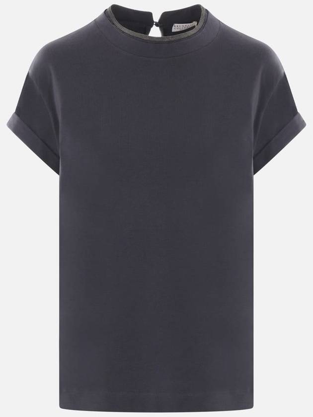 Crew Neck Turn-Up Sleeve Short Sleeve T-Shirt Navy - BRUNELLO CUCINELLI - BALAAN 2