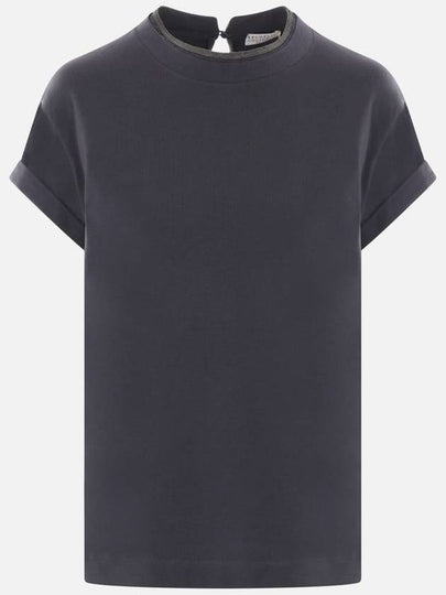 Crew Neck Turn-Up Sleeve Short Sleeve T-Shirt Navy - BRUNELLO CUCINELLI - BALAAN 2