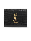 Uptown Compact Crocodile Embossed Shiny Leather Wallet Black - SAINT LAURENT - BALAAN 1