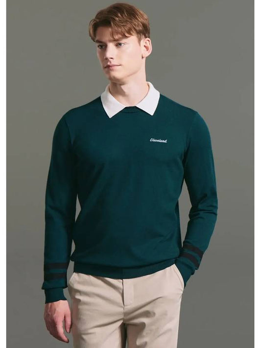 Men s sleeve color combination high stretch collar combined knit pullover green - CLEVELAND GOLF - BALAAN 1