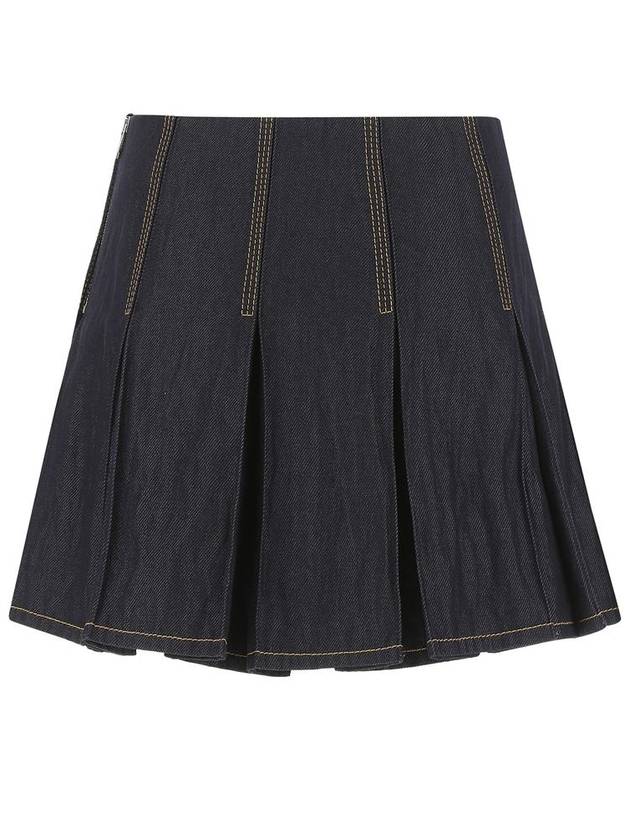 Stitched Denim Pleated Skirt - BOTTEGA VENETA - BALAAN 3