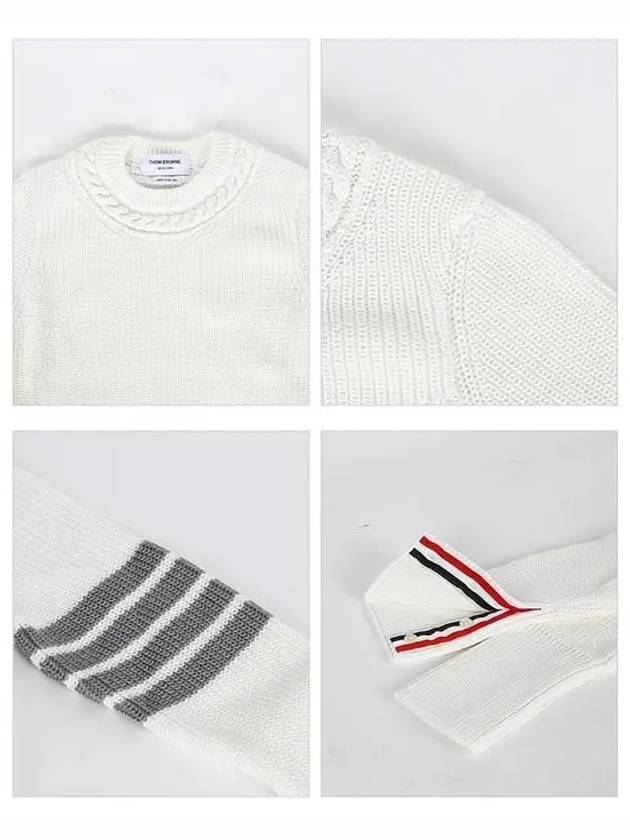 Women's 4 Bar Crew Neck Cotton Knit Top White - THOM BROWNE - BALAAN 4