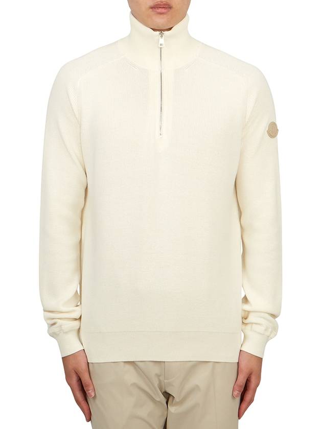 Cotton Cashmere Half Zip Knit Top White - MONCLER - BALAAN 2