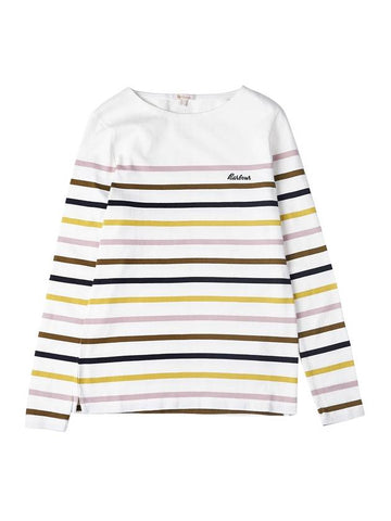 Logo Stripe Long Sleeve T-Shirt White - BARBOUR - BALAAN 1