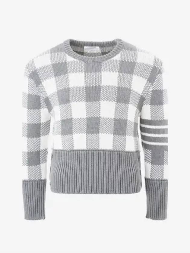 Men's 4 Bar Gingham Check Jacquard Knit Top Grey - THOM BROWNE - BALAAN 2