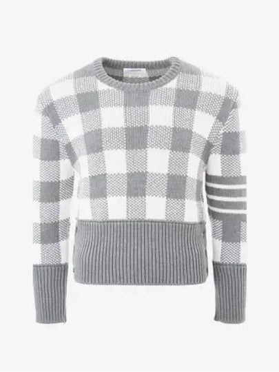 Men's 4 Bar Gingham Check Jacquard Knit Top Grey - THOM BROWNE - BALAAN 2