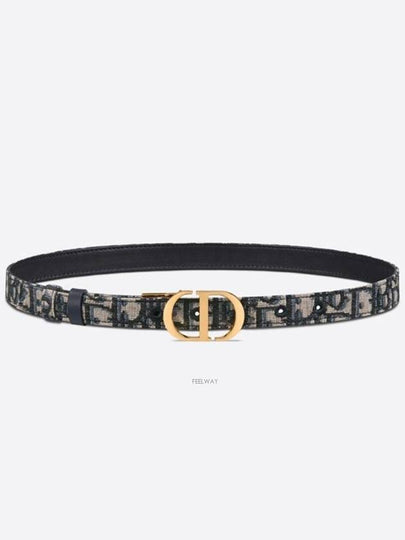 30 Montaigne Gold Hardware Jacquard Reversible Leather Belt Black Blue - DIOR - BALAAN 2