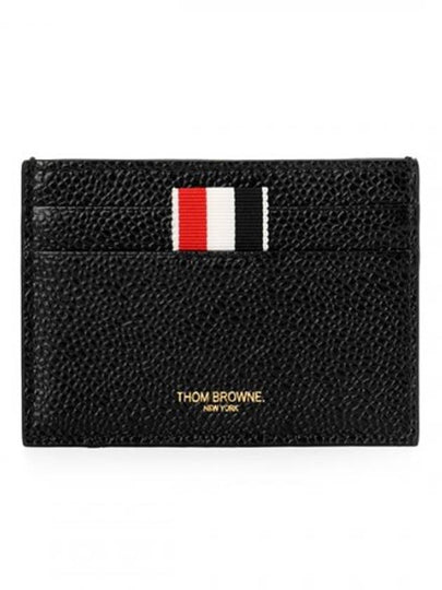 Pebble Grain Leather Stripe Single Card Wallet Black - THOM BROWNE - BALAAN 2