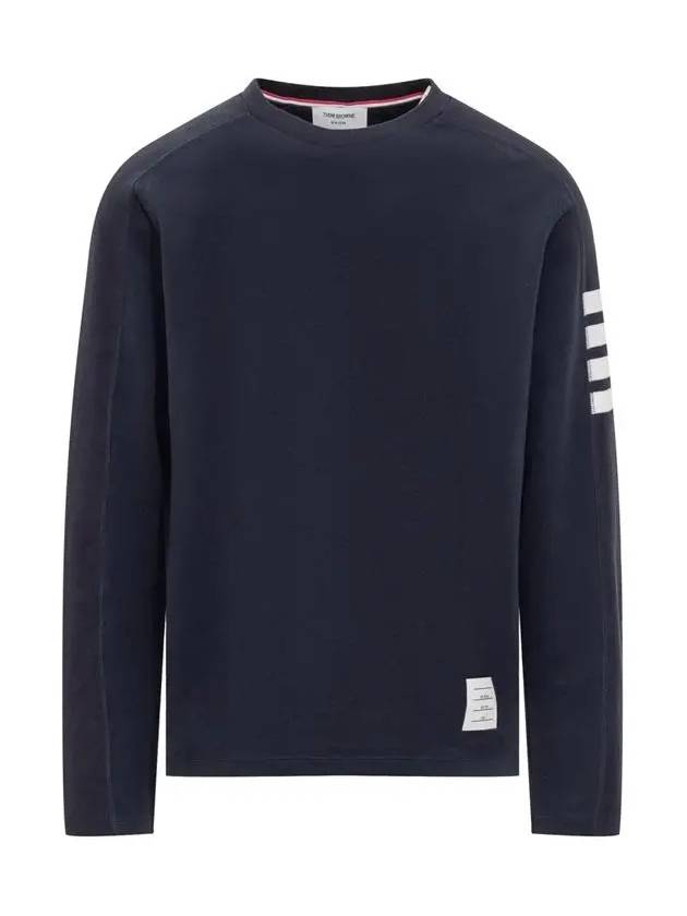 4-Bar Striped Cotton Long Sleeve T-Shirt Navy - THOM BROWNE - BALAAN 2