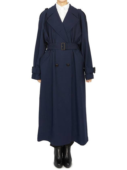 Double Breasted Wool Trench Coat Blue - GUCCI - BALAAN 2