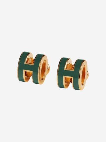 Mini Pop H Earrings Gold Vert Cypres - HERMES - BALAAN 1