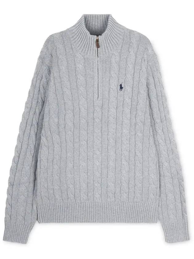 Men's Embroidery Pony Cable Half Zip Up Knit Top Grey - POLO RALPH LAUREN - BALAAN 4