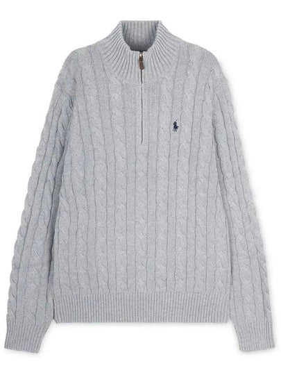 Men's Embroidery Pony Cable Half Zip Up Knit Top Grey - POLO RALPH LAUREN - BALAAN 2