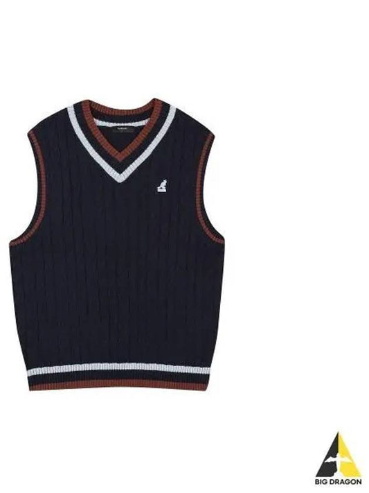 Preppy cable knit vest 1870 navy - KANGOL - BALAAN 1