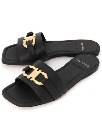 Gancini Ornament Flat Slide Black - SALVATORE FERRAGAMO - BALAAN 2