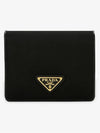 Tesuto gold triangular logo flap bi-fold wallet black - PRADA - BALAAN 3