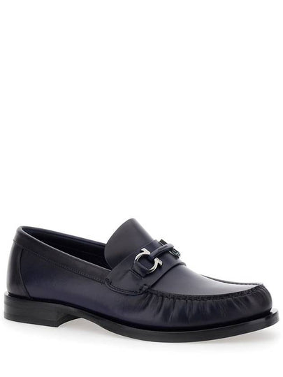 'Fort' Blue Slip-On Loafers With Gancini Detail In Brushed Leather Man - SALVATORE FERRAGAMO - BALAAN 2