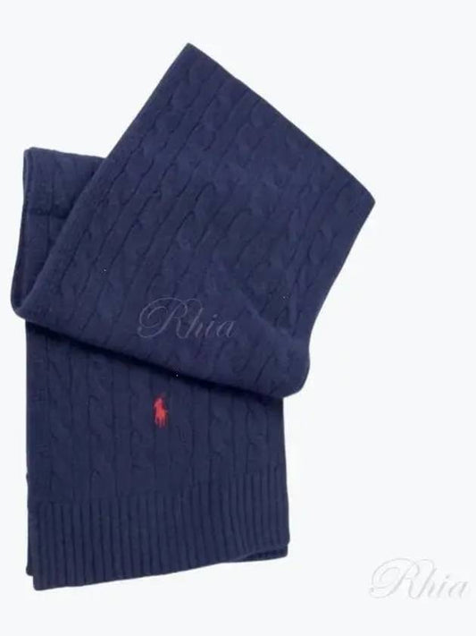 Pony Cable Knit Scarf Navy - POLO RALPH LAUREN - BALAAN 2