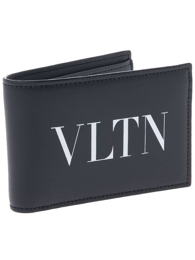 VLTN Logo Leather Half Wallet Black - VALENTINO - BALAAN 3