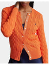 Women's Embroidered Logo Pony Cable Cardigan Orange - POLO RALPH LAUREN - BALAAN 4