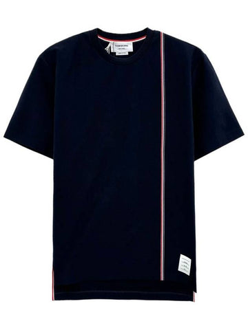 Striped Cotton Short Sleeve T-Shirt MJS252A 415 - THOM BROWNE - BALAAN 1