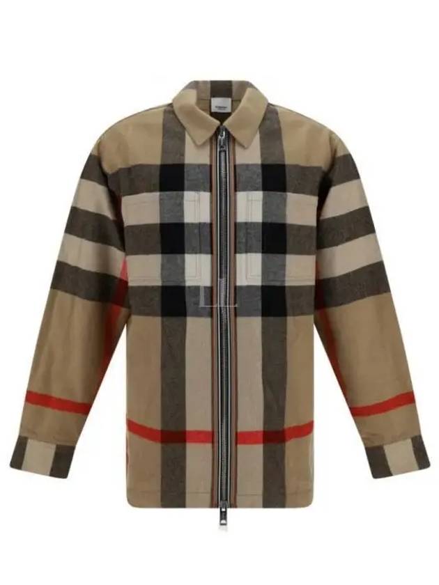 ExaGGerated Check Wool Cotton Overshirt Jacket Archive Beige - BURBERRY - BALAAN 2